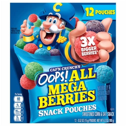 Cap'n Crunch's Oops! All Mega Berries Snack Pouches Sweetened Corn & Oat Snack