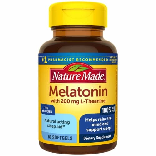 Nature Made Melatonin With L-Theanine, Dietary Supplement For Restful Sleep, 60 Softgels, 60 Day Supply