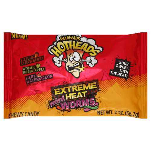 Warheads Hotheads Chewy Candy, Extreme Heat, Mini Worms