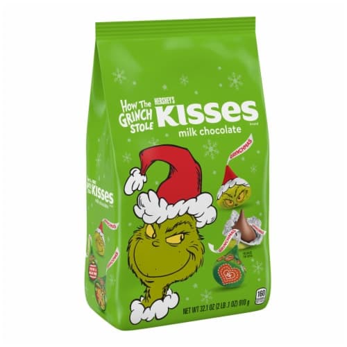 Hershey'S Kisses Grinch Milk Chocolate Christmas Candy Bag
