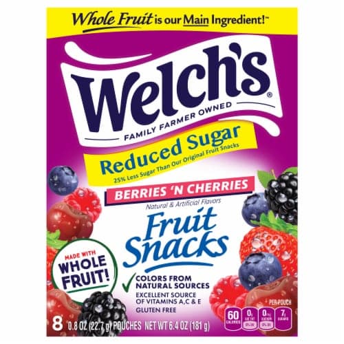 Welch'S Reduced Sugar Berries 'N Cherries Fruit Snacks 8