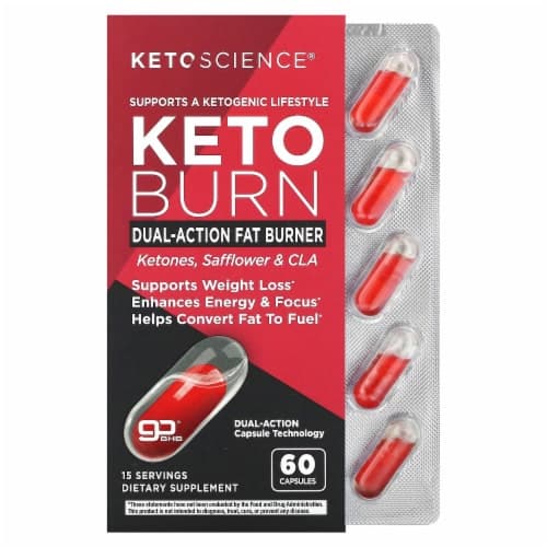 Keto Science Keto Burn Dual-Action Fat Burner Capsules, Weight Loss, Boost Metabolism, Increase Energy, Bhb Salts, Ketones, Cla, Caffeine, Egcg, 60 Capsules