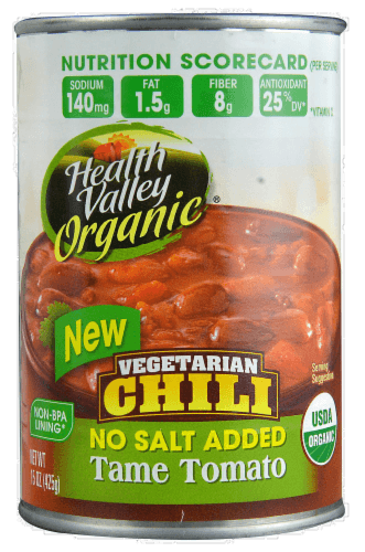 Health Valley Organic Chili, Vegetarian, No Salt Added, Tame Tomato, Mild