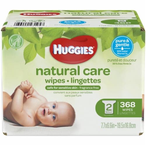 Huggies Natural Care Baby Wipes, Refill Pack (2-Pack, 368 Sheets Total), Fragrance-Free, Alcohol-Free, Hypoallergenic