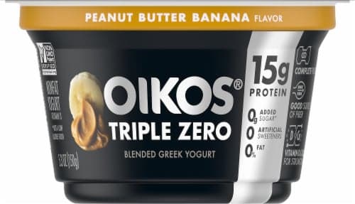Oikos Triple Zero Yogurt, Greek, Nonfat, Blended, Peanut Butter Banana Flavor