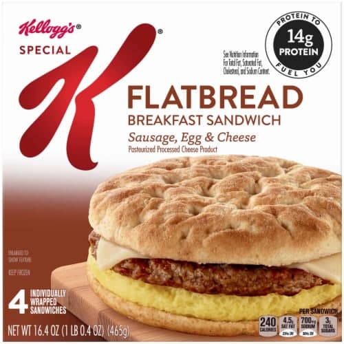 Special K Flatbread Sausage Egg & Cheese Breakfast Sandwiches