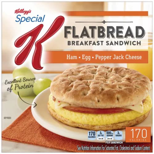 Special K Breakfast Sandwiches, Flatbread, Ham, Egg & Pepper Jack Cheese
