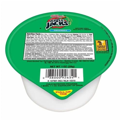 Kelloggs Apple Jacks Reduced Sugar Whole Grain Cereal, Bowl - 96 Per Case