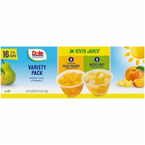 Dole Fruit Bowls Yellow Cling Diced Peaches & Mixed Fruit In 100% Fruit Juice Cups Variety