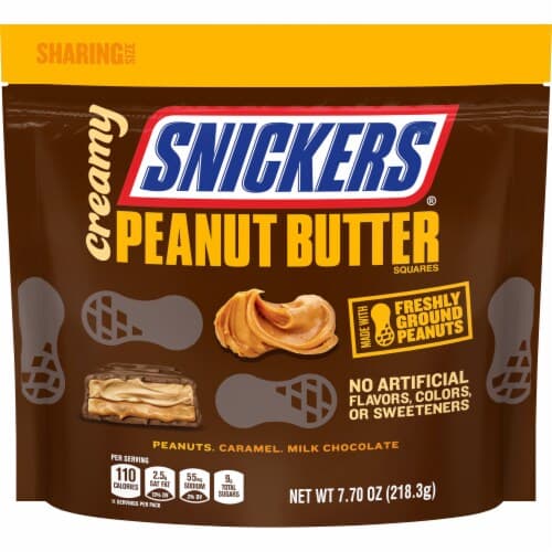 Snickers Chocolate Bar, Peanut Butter, Creamy, Squares, Share Size