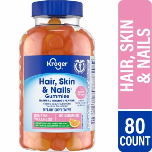 Kroger Hair, Skin & Nails Gummies Plus Biotin & Collagen Orange Flavor
