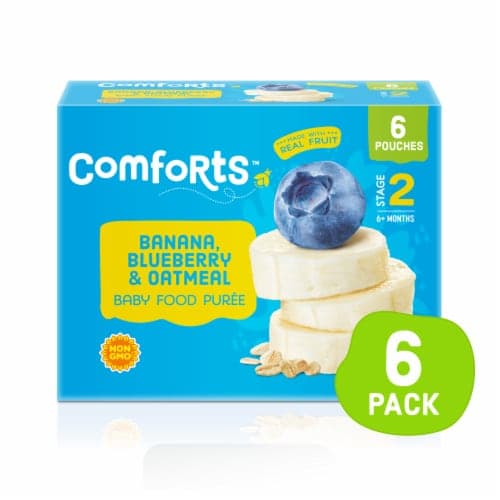 Comforts Banana Blueberry & Oatmeal Stage 2 Baby Food Puree Pouches