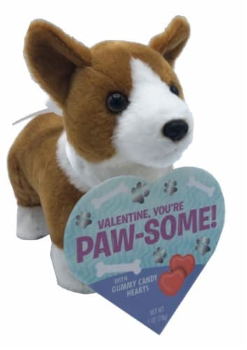 Frankford Corgi Dog Plush With Gummy Heart Box Valentine Candy