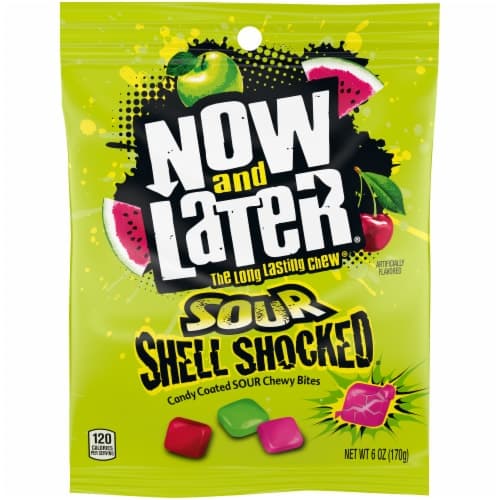 Now And Later Shell Shocked Sour Candy Coated Chewy Bites Candy