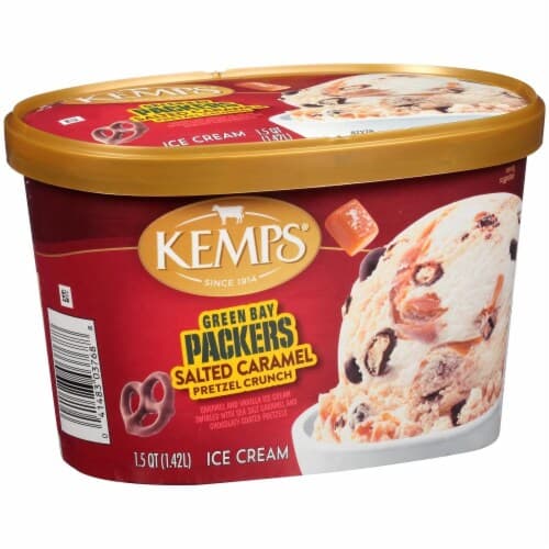 Kemps Green Bay Packers Salted Caramel Pretzel Crunch Ice Cream Tub