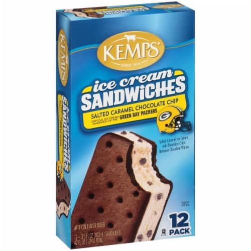 Kemps Ice Cream Sandwiches, Packers Country Salted Caramel Chocolate Chip
