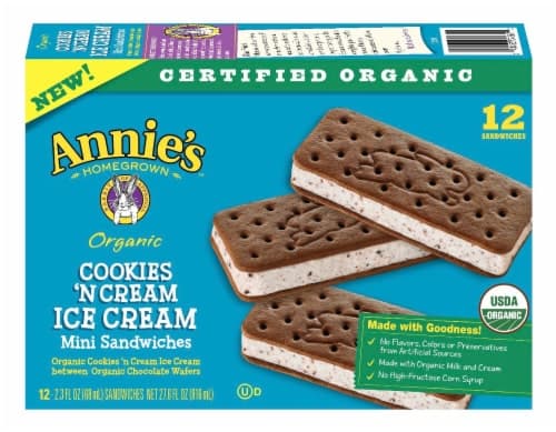 Annie'S Ice Cream Sandwiches, Organic, Cookies 'N Cream, Mini