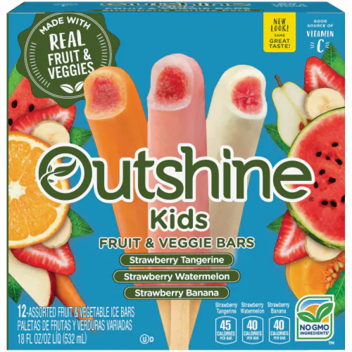 Outshine Kids Strawberry Tangerine, Strawberry Watermelon, Strawberry Banana Fruit & Veggie Bars