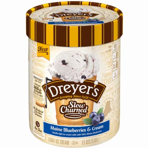 Edys Slow Churned Ice Cream, Light, Maine Blueberries & Cream