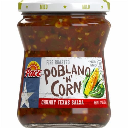Pace Fire Roasted Poblano 'N' Corn Salsa, Mild, Glass Jar