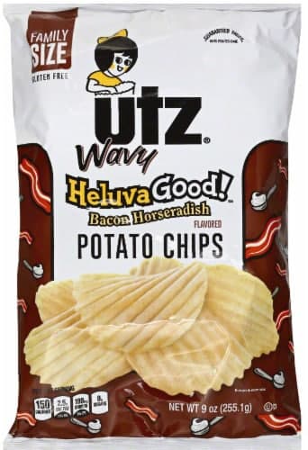 Utz Potato Chips, Heluva Good! Bacon Horse Radish Flavored, Wavy, Family Size