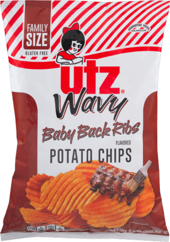 Utz Potato Chips, Wavy, Baby Back Ribs Flavored, Family Size