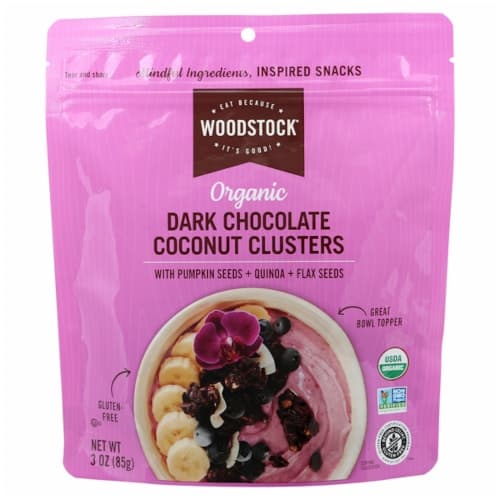 Woodstock Non-Gmo Organic Dark Chocolate Coconut Clusters With Pumpkin Sunflower And Chia Seeds