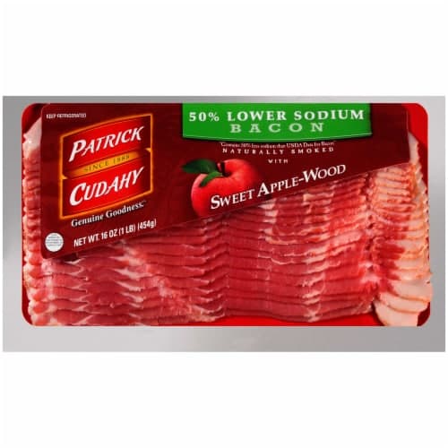 Patrick Cudahy 50% Lower Sodium Bacon, Naturally Smoked With Sweet Apple-Wood
