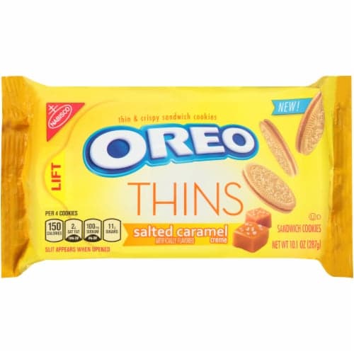 Oreo Thins Cookies, Sandwich, Thin & Crispy, Salted Caramel Creme