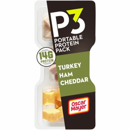 P3 Portable Ham & Cheddar Cheese Protein Snack Pack With Turkey Tray