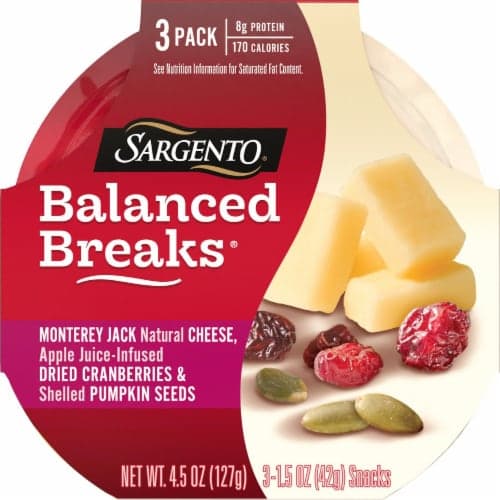 Sargento Balanced Breaks Monterey Jack Natural Cheese, Apple Juice-Infused Dried Cranberries And Shelled Pumpkin Seeds
