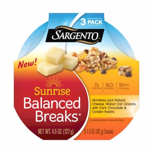 Sargento Sunrise Balanced Breaks Monterey Jack Natural Cheese, Walnut Oat Granola With Dark Chocolate, And Golden Raisins
