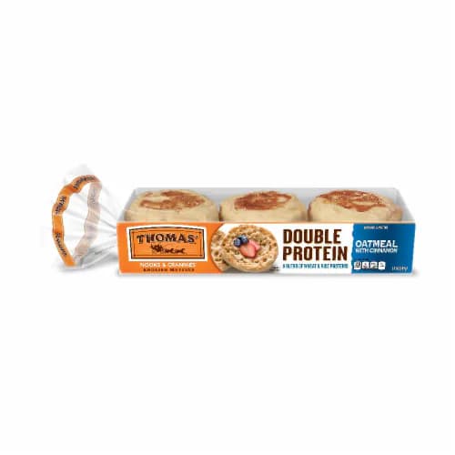 Thomas Nooks & Crannies English Muffins, Double Protein, Oatmeal With Cinnamon
