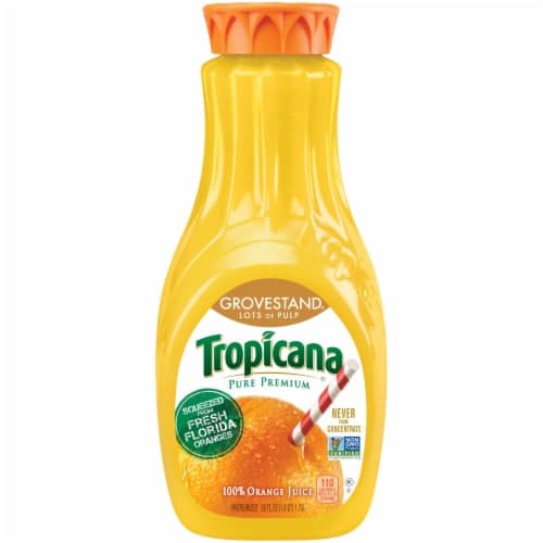 Tropicana Pure Premium 100% Juice, Orange, Grovestand, Lots Of Pulp
