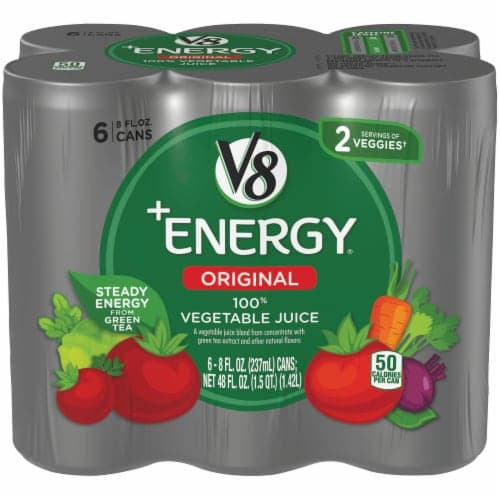 V8 +Energy, Juice Drink With Green Tea, 100% Vegetable , Can (Pack Of 