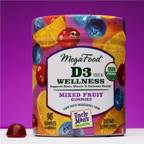 Megafood Organic D3 Wellness Mixed Fruit Gummies 1000 Iu