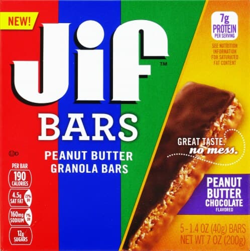 Jif Bars Granola Bars, Peanut Butter, Peanut Butter Chocolate Flavored