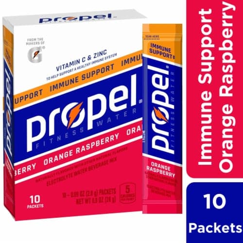 Propel Immune Support Electrolyte Water Beverage Mix Orange Raspberry Flavor