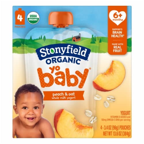 Stonyfield Organic Yobaby Peach & Oat Whole Milk Baby Yogurt Pouches