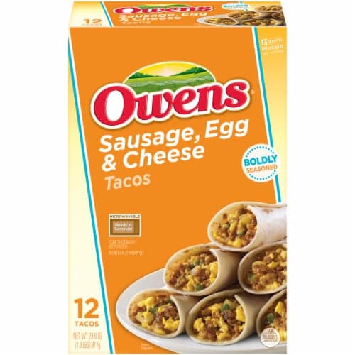 Owens Tacos, Sausage, Egg & Cheese