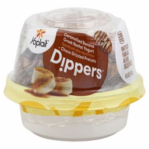 Yoplait Dippers Caramelized Banana Greek Nonfat Yogurt + Choco-Drizzled Pretzels