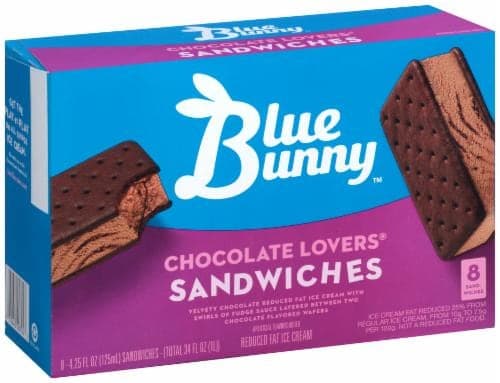 Blue Bunny Ice Cream Sandwiches, Premium, Chocolate Lovers