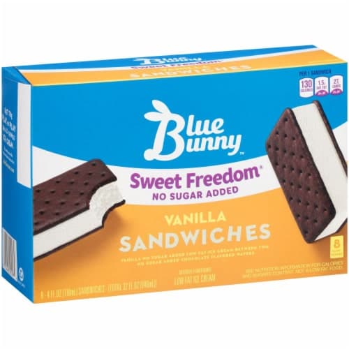 Blue Bunny Sweet Freedom Ice Cream Sandwiches, No Sugar Added, Vanilla
