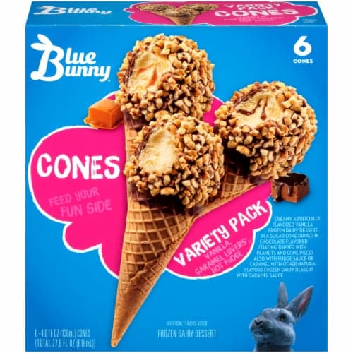 Blue Bunny Ice Cream Cones, Vanilla, Caramel Lovers, Hot Fudge, Variety