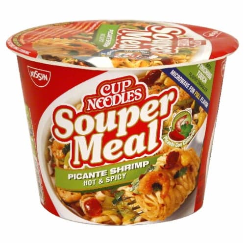Nissin Souper Meal Ramen Noodle Soup, Picante Shrimp Flavor, Hot & Spicy