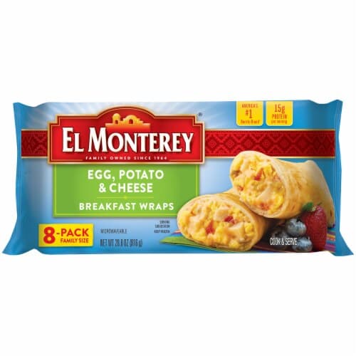 El Monterey Breakfast Wraps, Egg, Potato & Cheese, 8-Pack Family Size