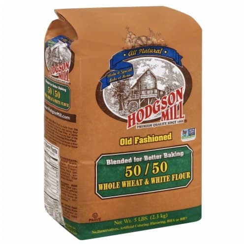 Hodgson Mill Flour, 50/50, Whole Wheat & White, Old Fashioned