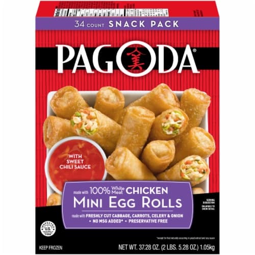 Pagoda Egg Rolls, Mini, White Meat Chicken, With Sweet Chili Sauce, Snack