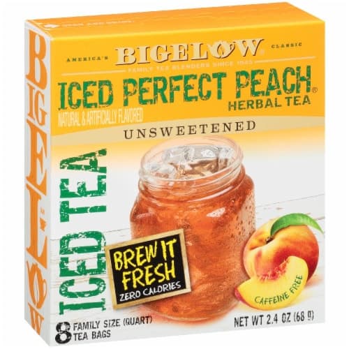 Bigelow Iced Perfect Peach Tea Bags Family Size Caffeine Free Unsweetened Herbal Tea