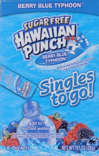 Hawaiian Punch Singles To Go! Low Calorie Drink Mix Sugar Free Berry Blue Typhoon